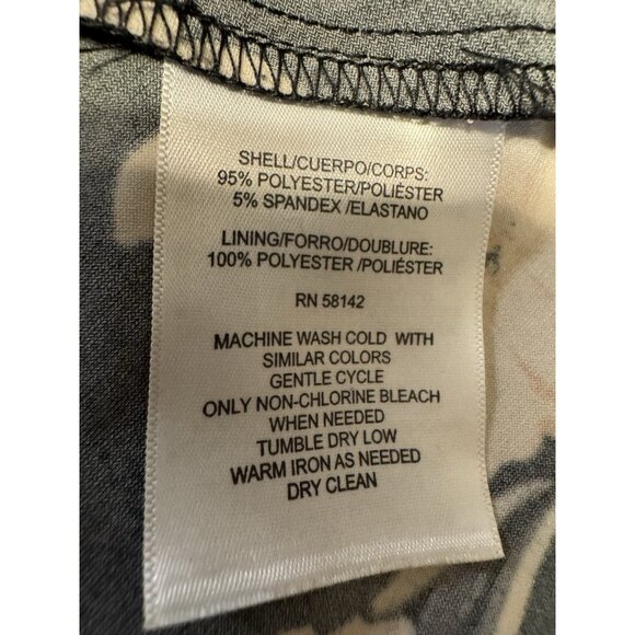 Maggy London Midi Dress 14 Black Pink Ivory Floral Ruched 3/4 Long Sleeve NEW - Picture 11 of 16